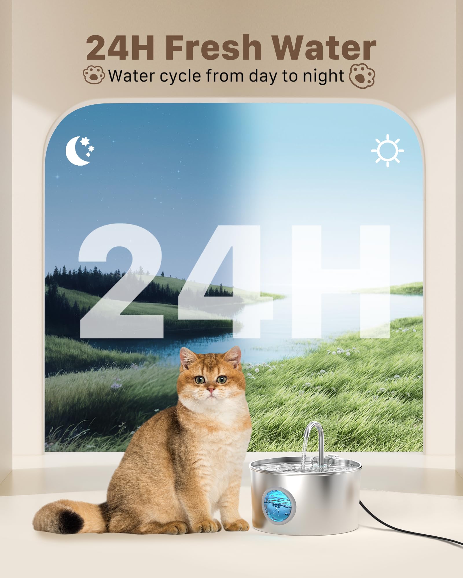 Ernovi Cat Fountains for Drinking Stainless Steel – 2.2L + 6-Filter Starter Pack