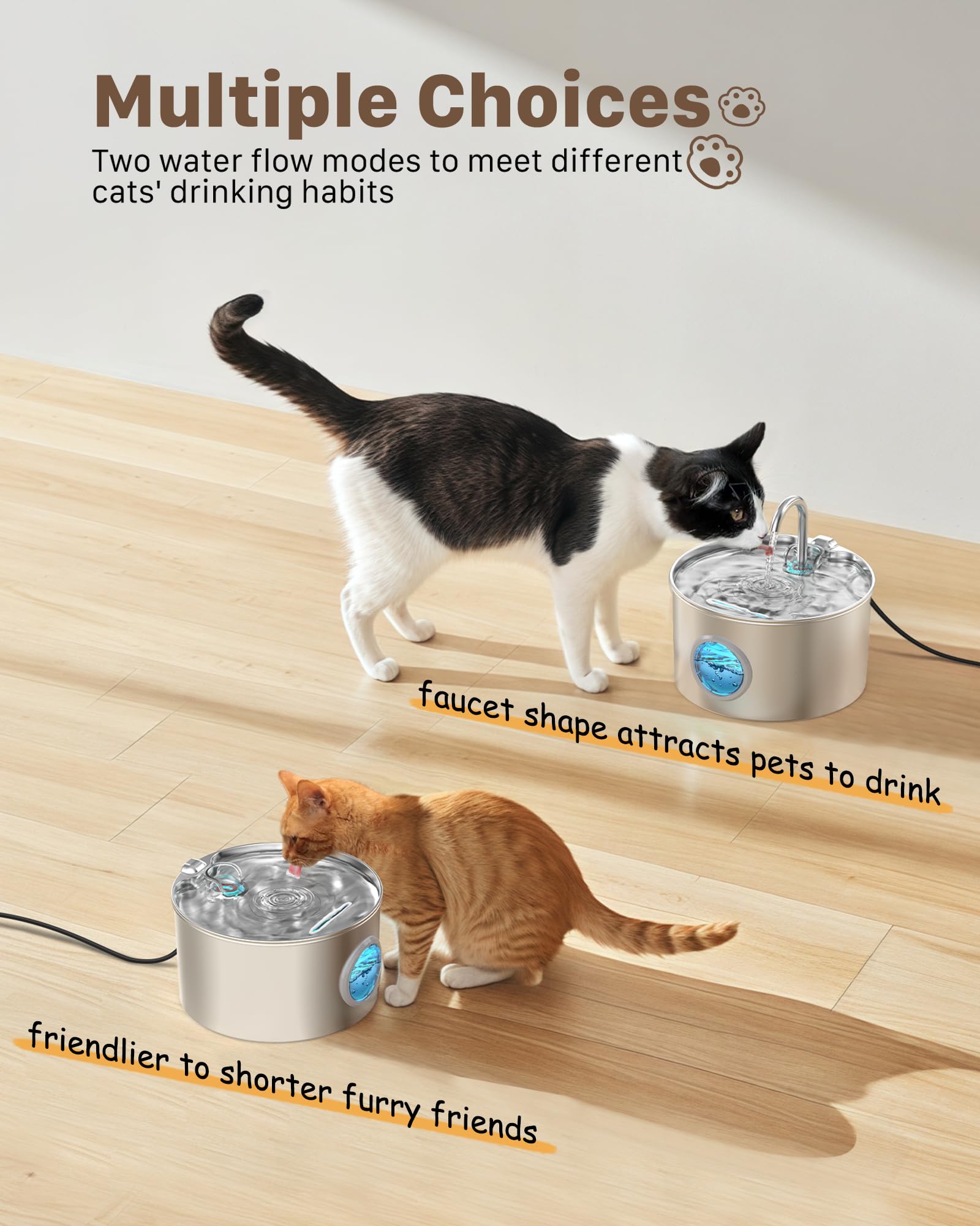 Ernovi Cat Fountains for Drinking Stainless Steel – 2.2L + 6-Filter Starter Pack